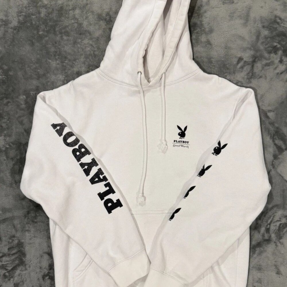 Good Worth & Co x Playboy Bunny Hoodie White S 2018 Limited Collab Rare